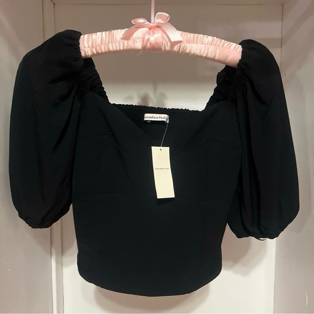 Abercrombie Black Corset Puff Sleeves Blouse